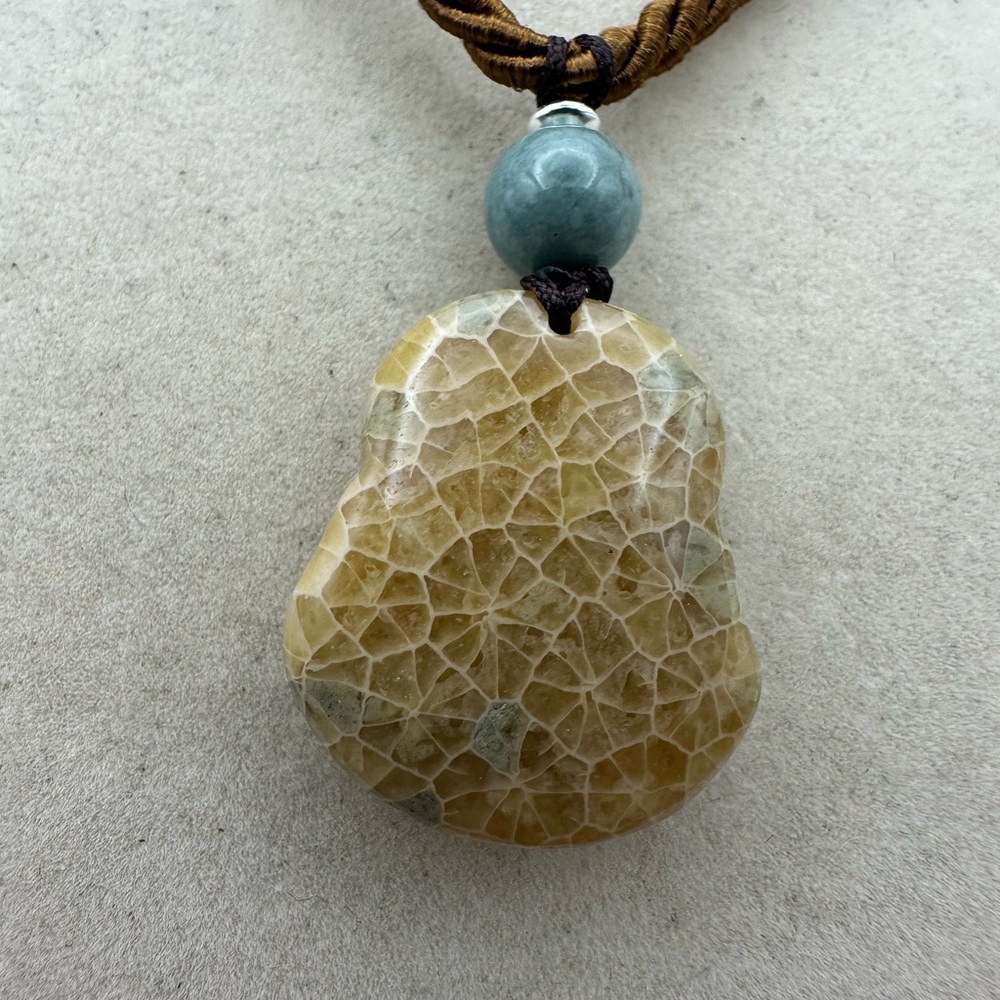 Coral Fossil Buddha Pendant Necklace Sterling Silver and Jade Accent Beads - Picture 8 of 10
